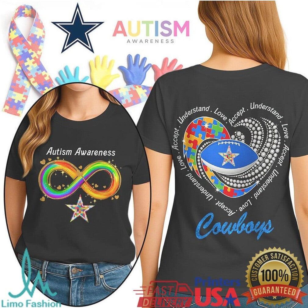 Dallas Cowboys Autism Awareness T Shirt Rainbow Infinity & Team Heart T Shirt