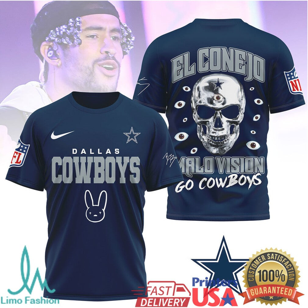 Dallas Cowboys Bad Bunny El Conejo Skull NFL Streetwear Shirt - Limotees LLC
