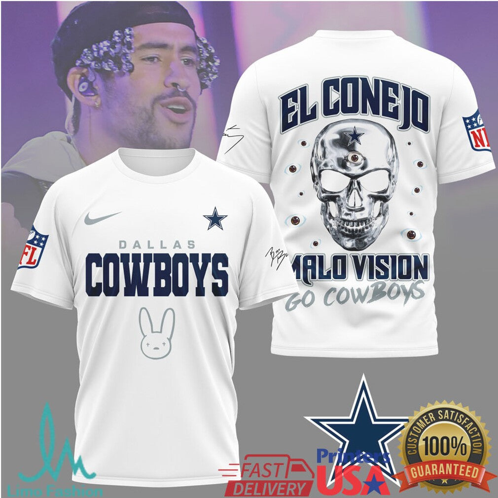Dallas Cowboys Bad Bunny El Conejo Skull NFL Streetwear Shirt - Limotees LLC