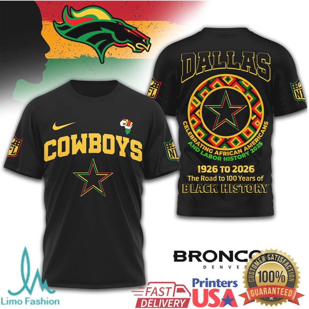 Dallas Cowboys Black History Month T Shirt Road to 100 Years (Broncos Variation) - Limotees LLC