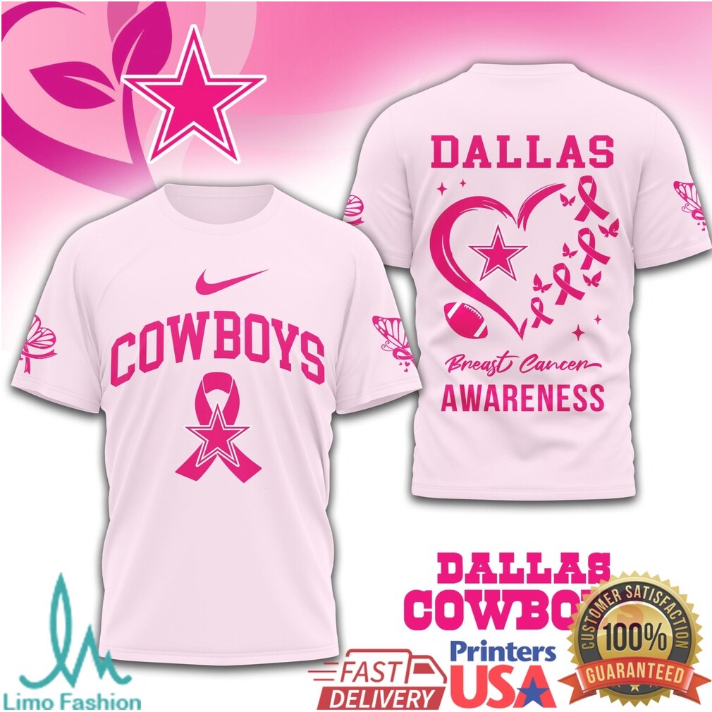 Dallas Cowboys Breast Cancer Awareness Pink Ribbon Football T Shirt - Limotees LLC