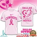 Dallas Cowboys Breast Cancer Awareness Pink Ribbon Football T Shirt - Limotees LLC