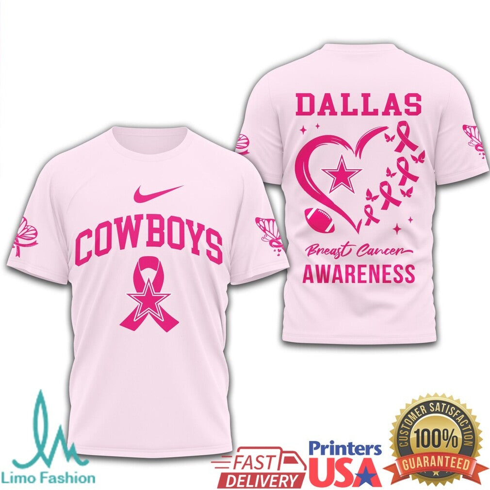Dallas Cowboys Breast Cancer Awareness Pink Ribbon Football T Shirt - Limotees LLC