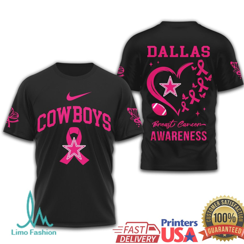 Dallas Cowboys Breast Cancer Awareness Pink Ribbon Football T Shirt - Limotees LLC