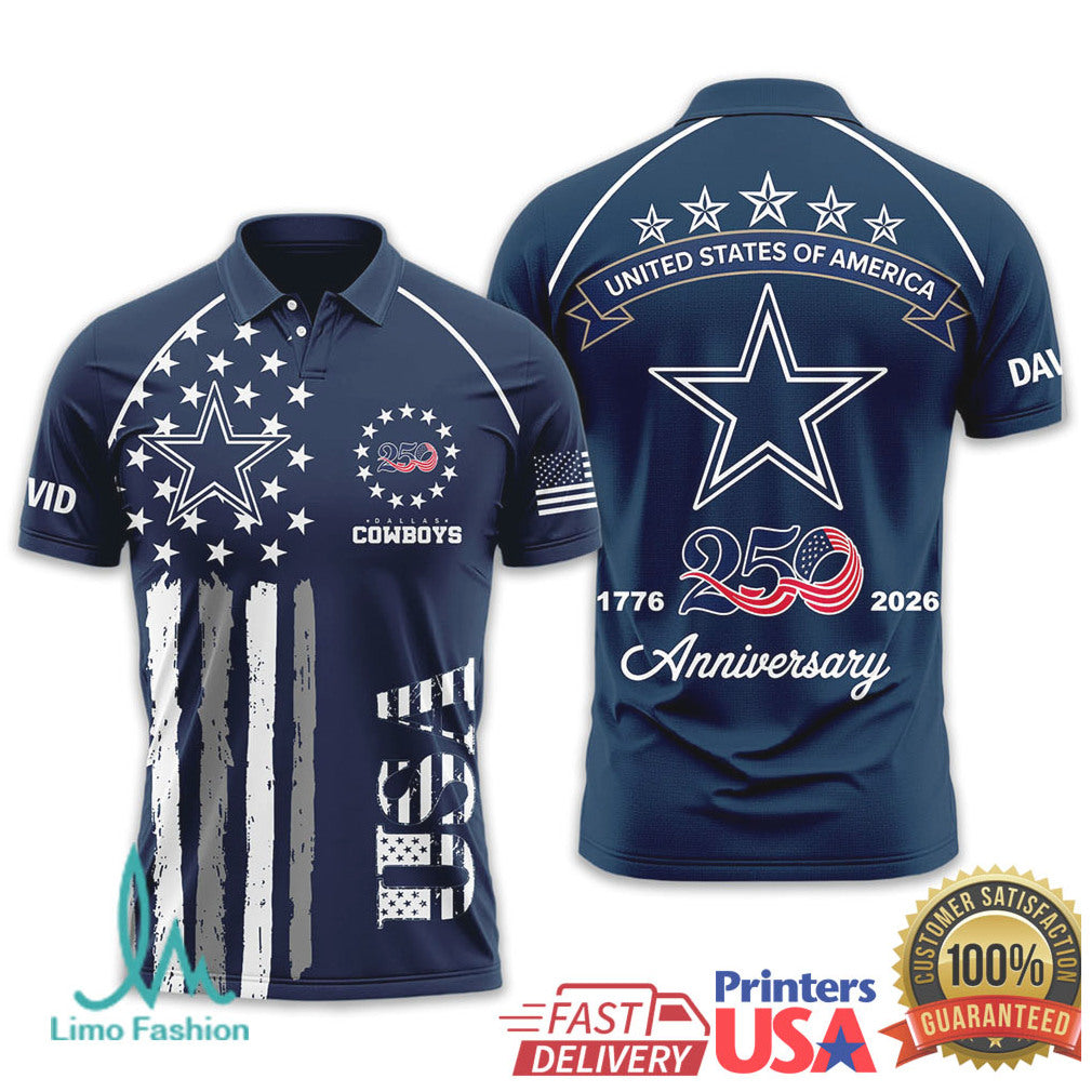 Dallas Cowboys Custom Name USA 250th Anniversary 1776 2026 T Shirt - Limotees LLC
