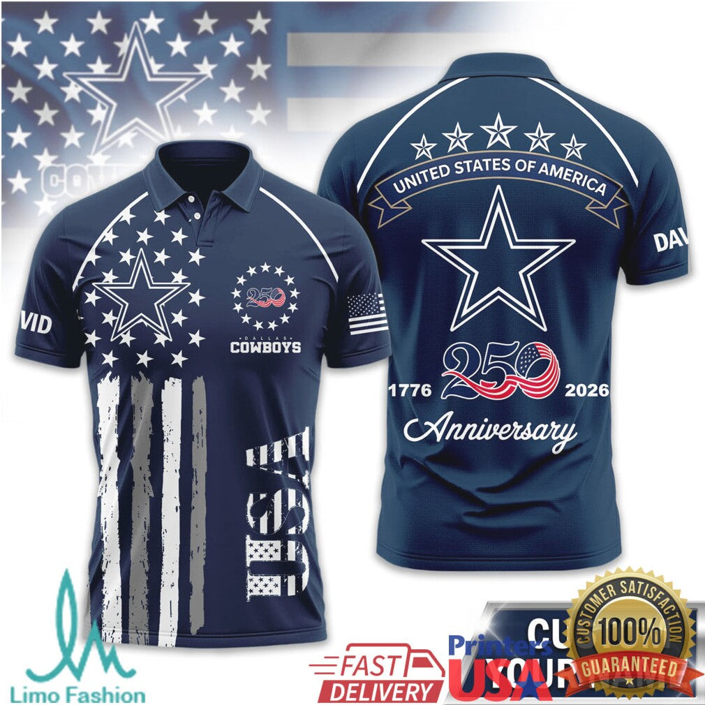 Dallas Cowboys Custom Name USA 250th Anniversary 1776 2026 T Shirt - Limotees LLC