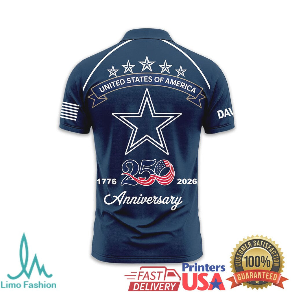 Dallas Cowboys Custom Name USA 250th Anniversary 1776 2026 T Shirt - Limotees LLC