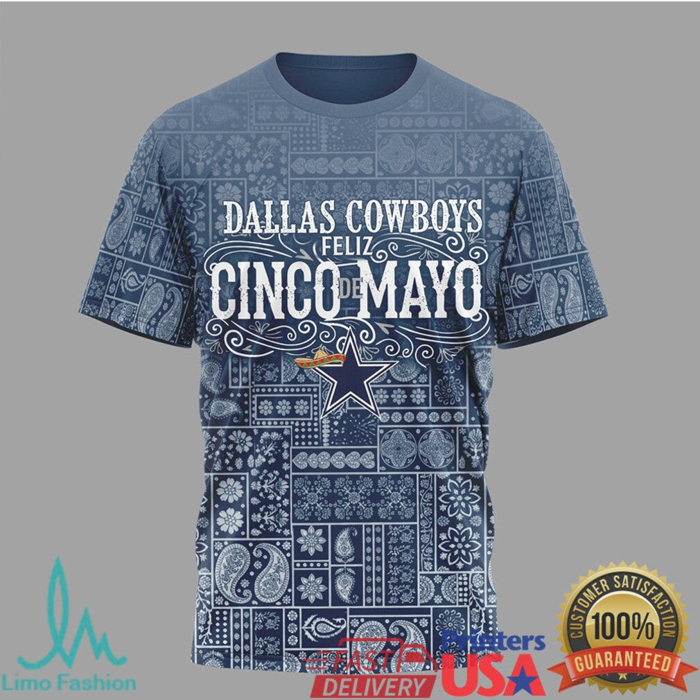 Dallas Cowboys Feliz Cinco De Mayo T Shirt Blue Bandana Pattern NFL Fan T Shirt - Limotees LLC