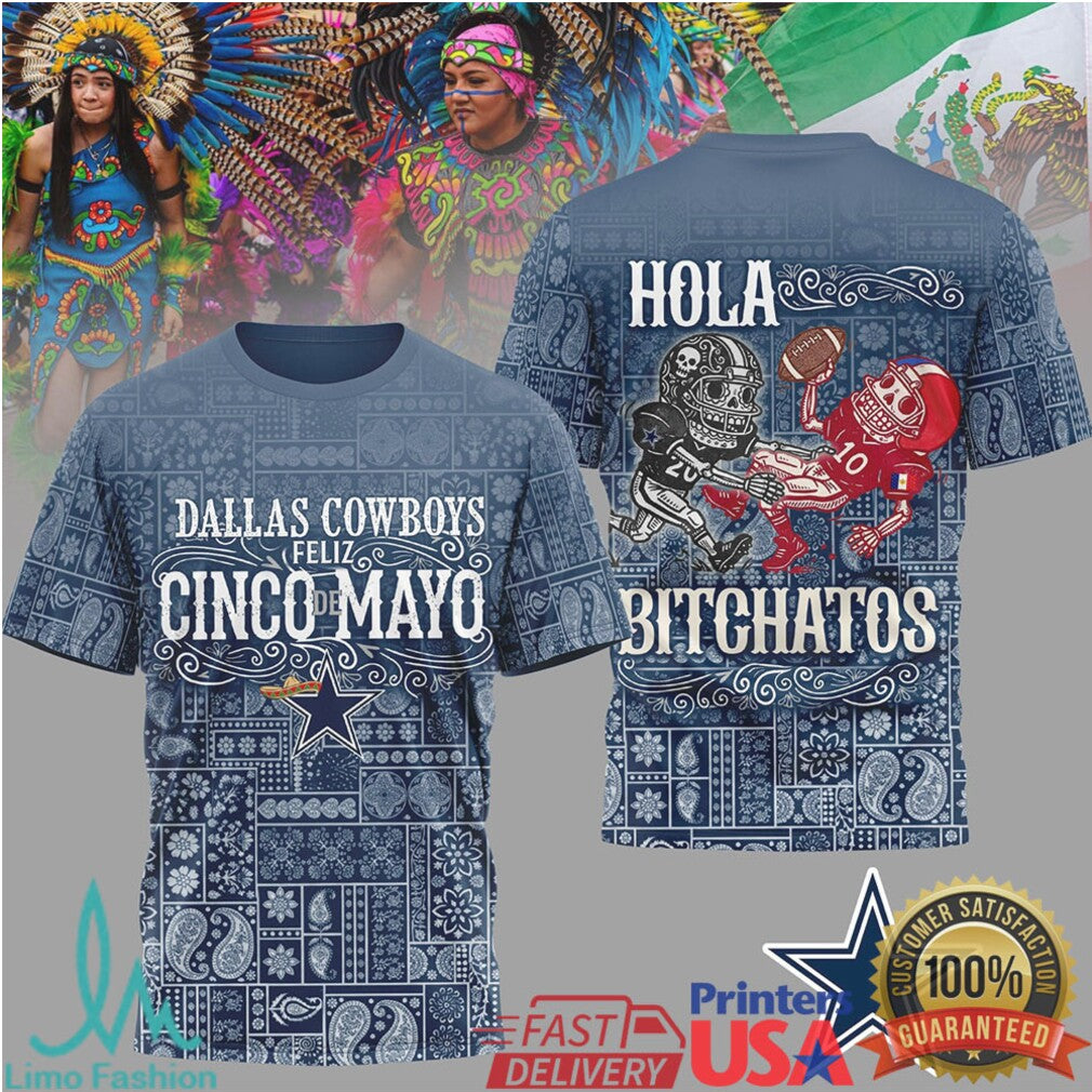 Dallas Cowboys Feliz Cinco De Mayo T Shirt Blue Bandana Pattern NFL Fan T Shirt - Limotees LLC