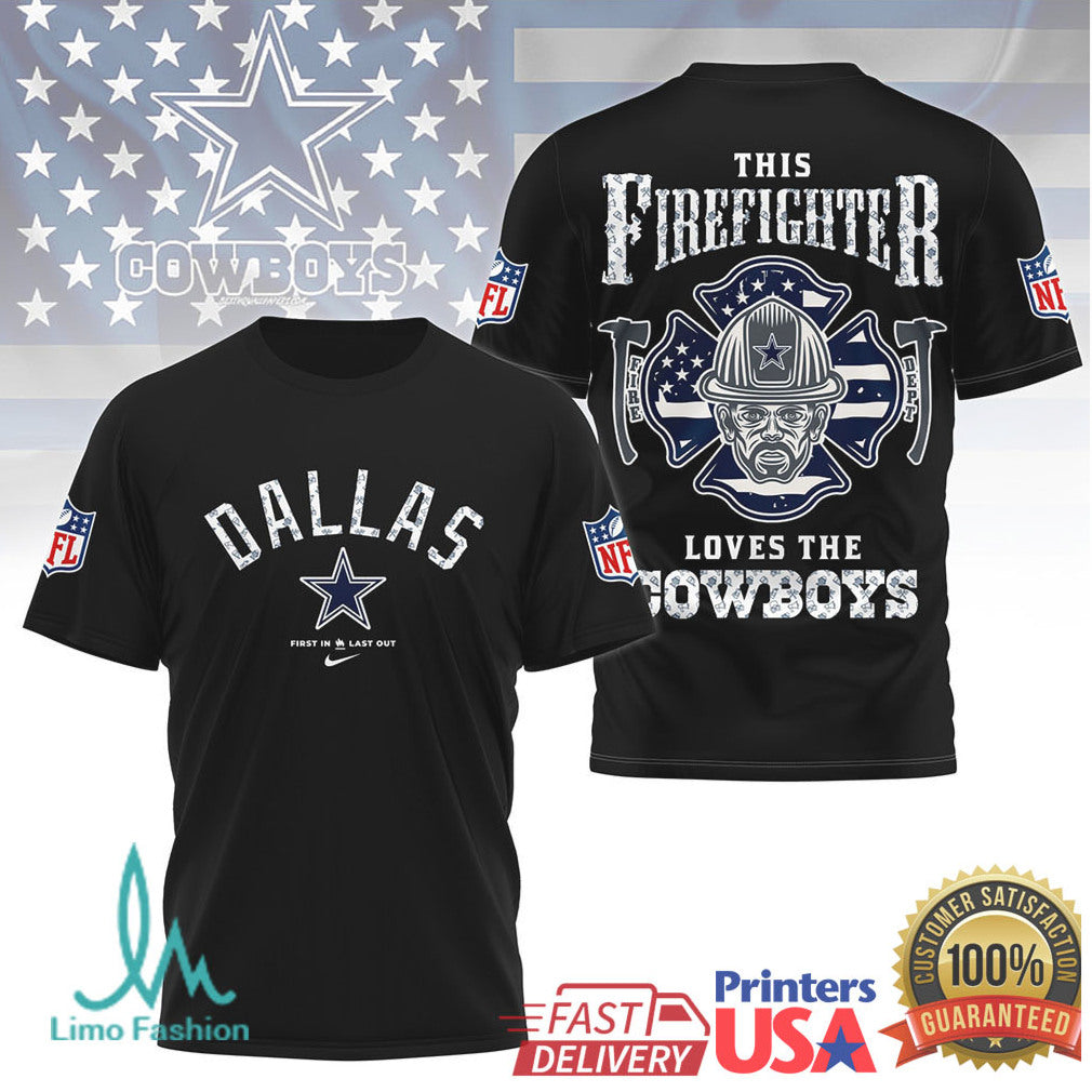 Dallas Cowboys Firefighter American Flag Heroic Nfl Fan Tshirt - Limotees LLC
