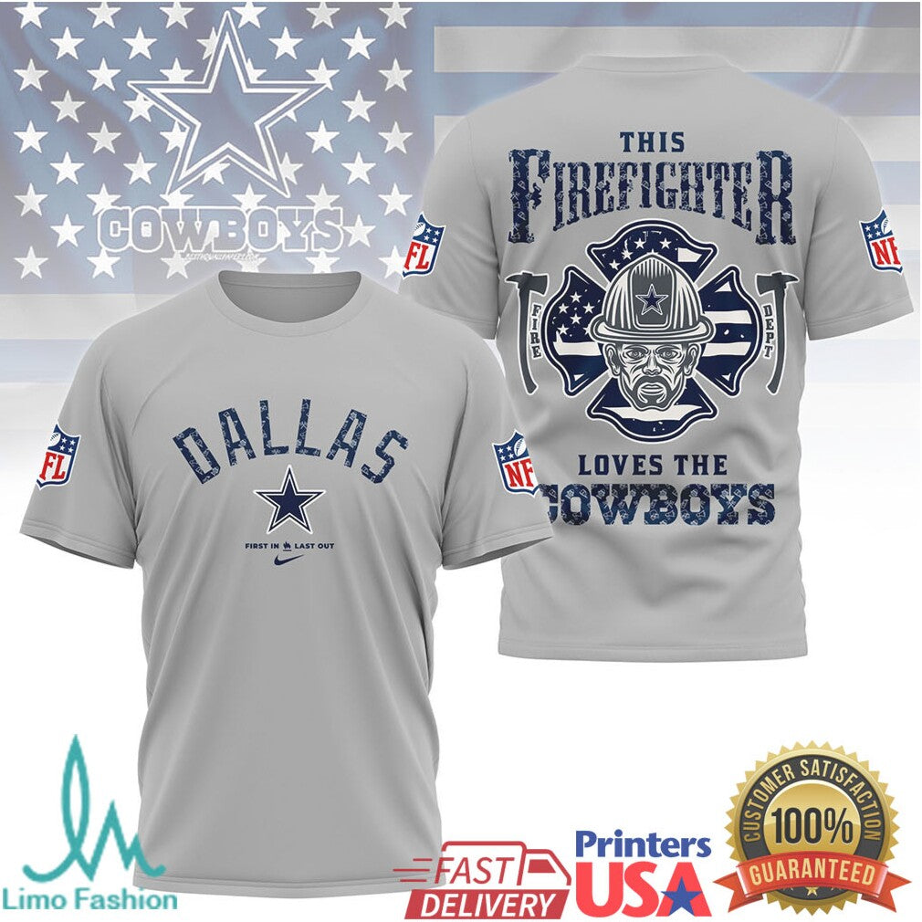 Dallas Cowboys Firefighter American Flag Heroic Nfl Fan Tshirt - Limotees LLC