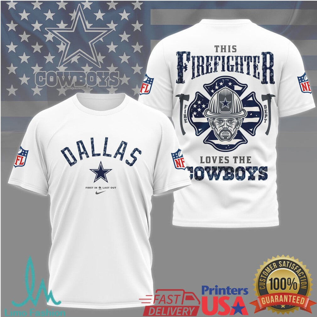 Dallas Cowboys Firefighter American Flag Heroic Nfl Fan Tshirt - Limotees LLC