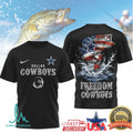 Dallas Cowboys Freedom Fishing Bass American Flag T Shirt - Limotees LLC