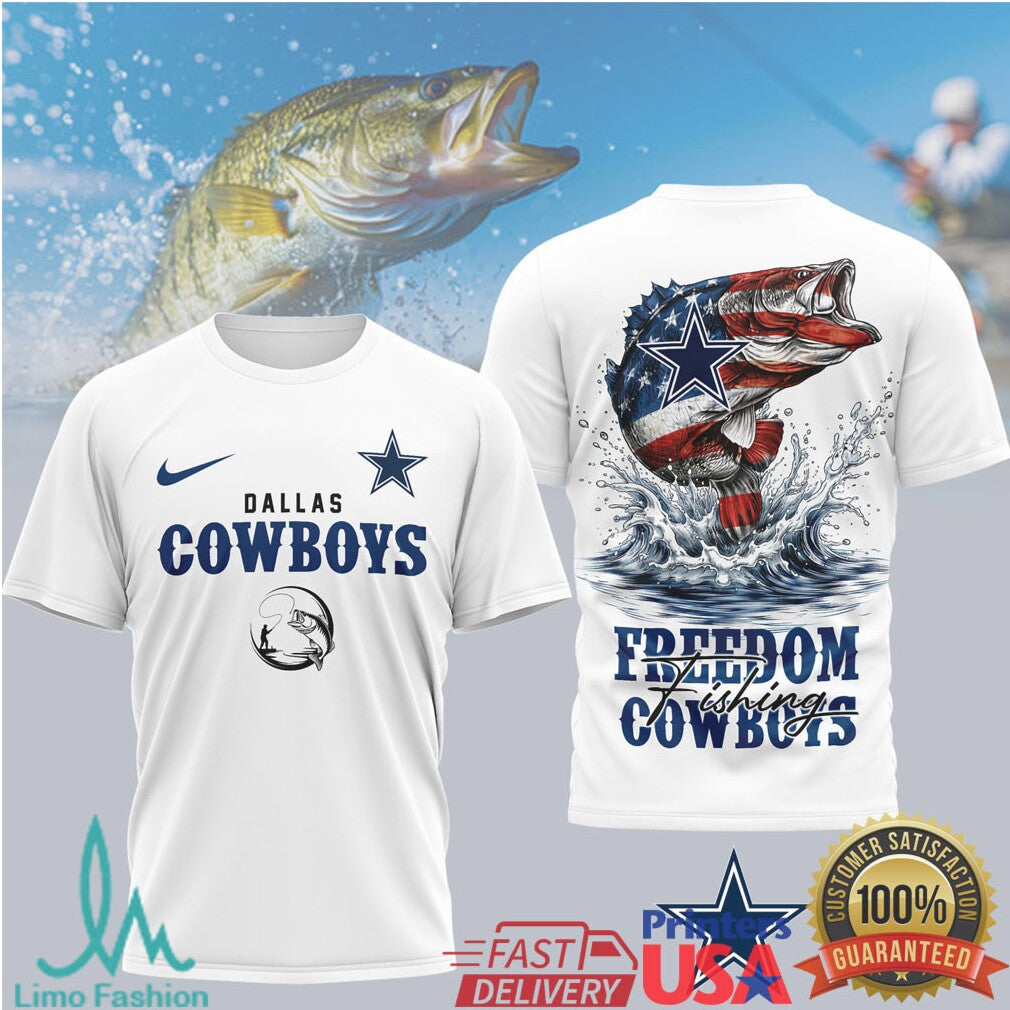 Dallas Cowboys Freedom Fishing Bass American Flag T Shirt - Limotees LLC