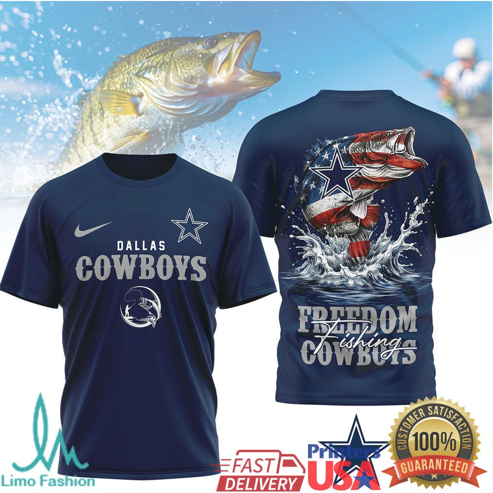 Dallas Cowboys Freedom Fishing Bass American Flag T Shirt - Limotees LLC
