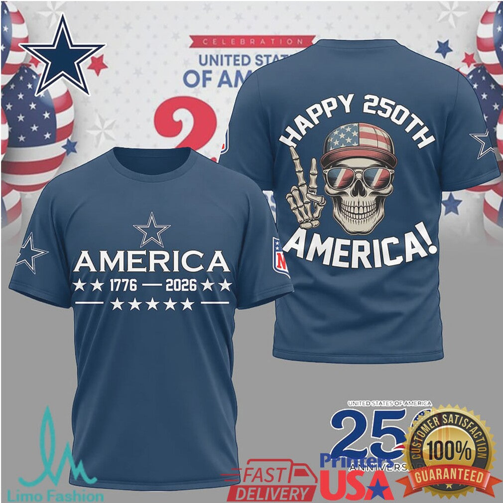 Dallas Cowboys Happy 250th Anniversary America 1776 2026 Navy Shirt - Limotees LLC
