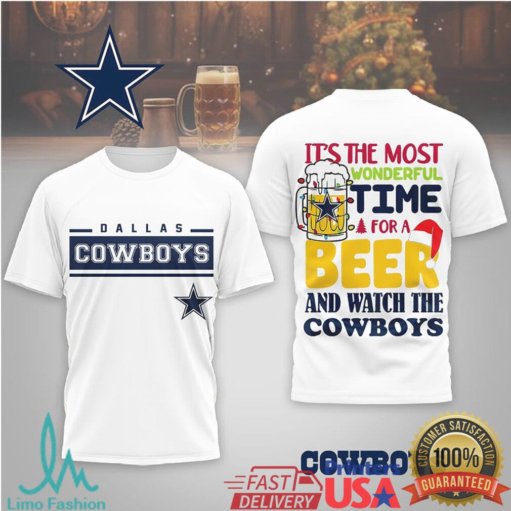 Dallas Cowboys Holiday Beer Shirt “Most Wonderful Time for a Beer and the Cowboys” - Limotees LLC