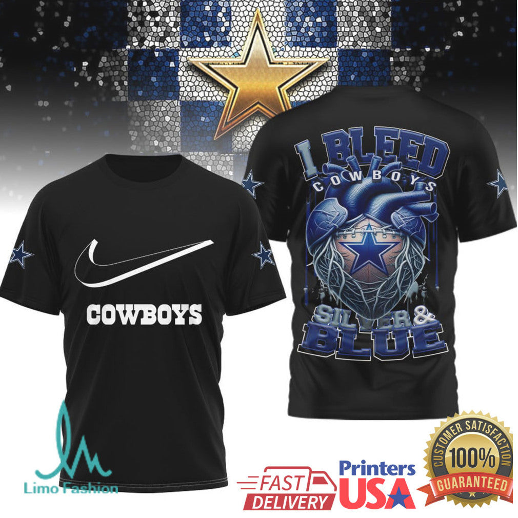 Dallas Cowboys “I Bleed Silver & Blue” Heart Graphic T Shirt - Limotees LLC