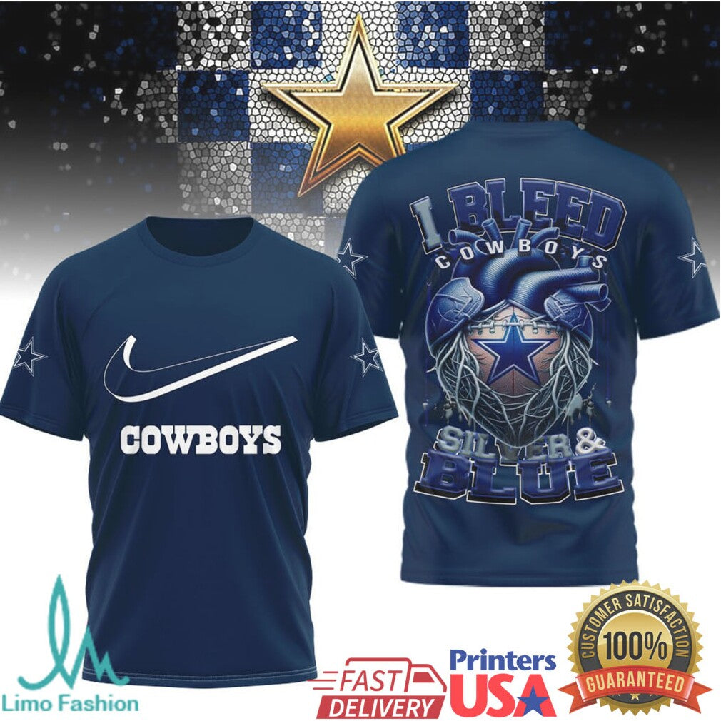Dallas Cowboys “I Bleed Silver & Blue” Heart Graphic T Shirt - Limotees LLC