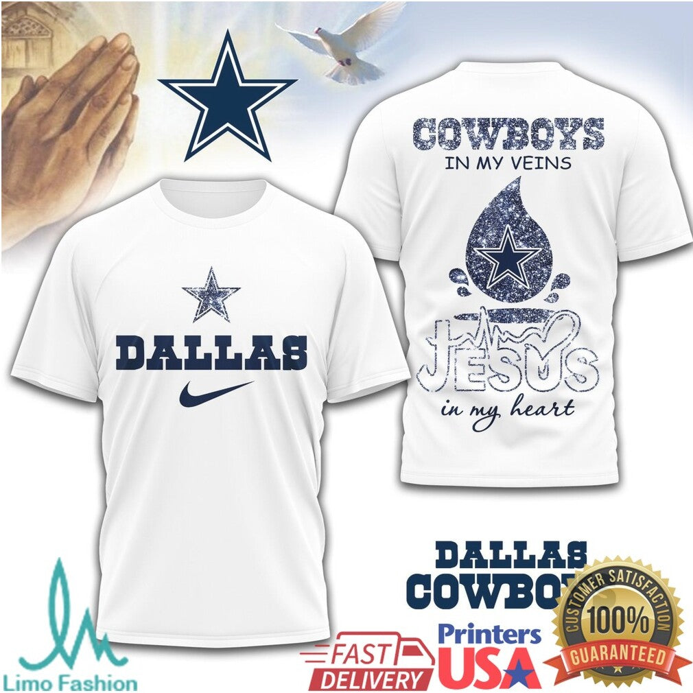 Dallas Cowboys In My Veins Jesus In My Heart Faith Football T Shirt - Limotees LLC