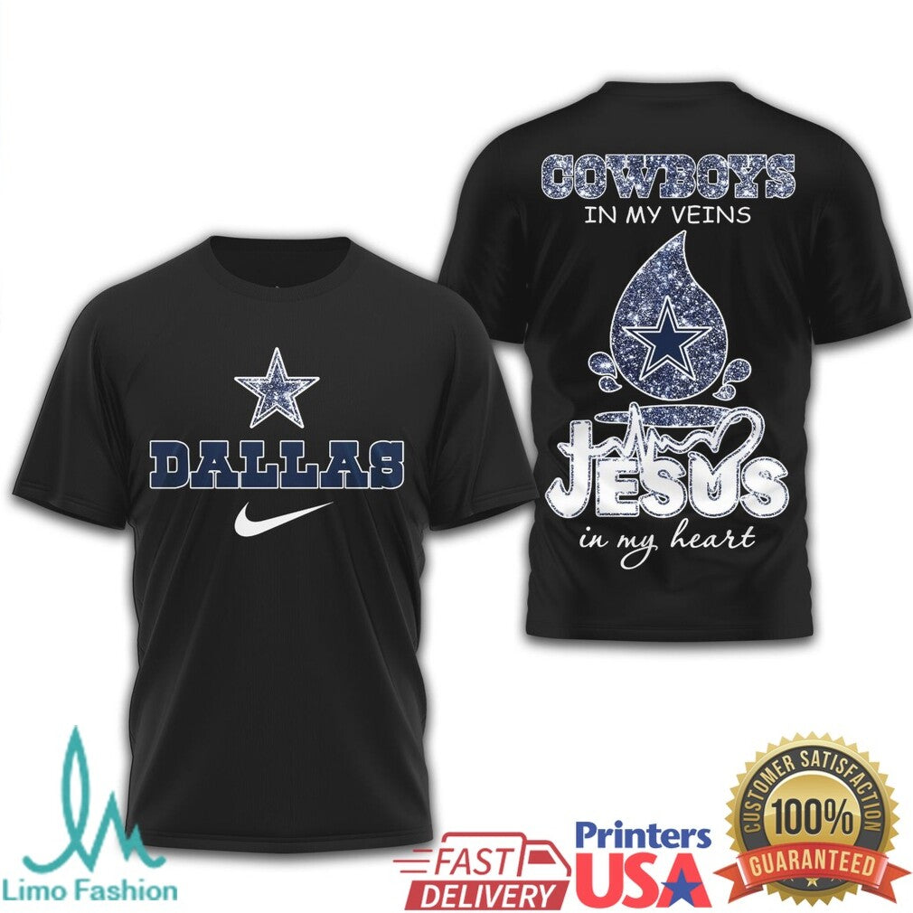 Dallas Cowboys In My Veins Jesus In My Heart Faith Football T Shirt - Limotees LLC
