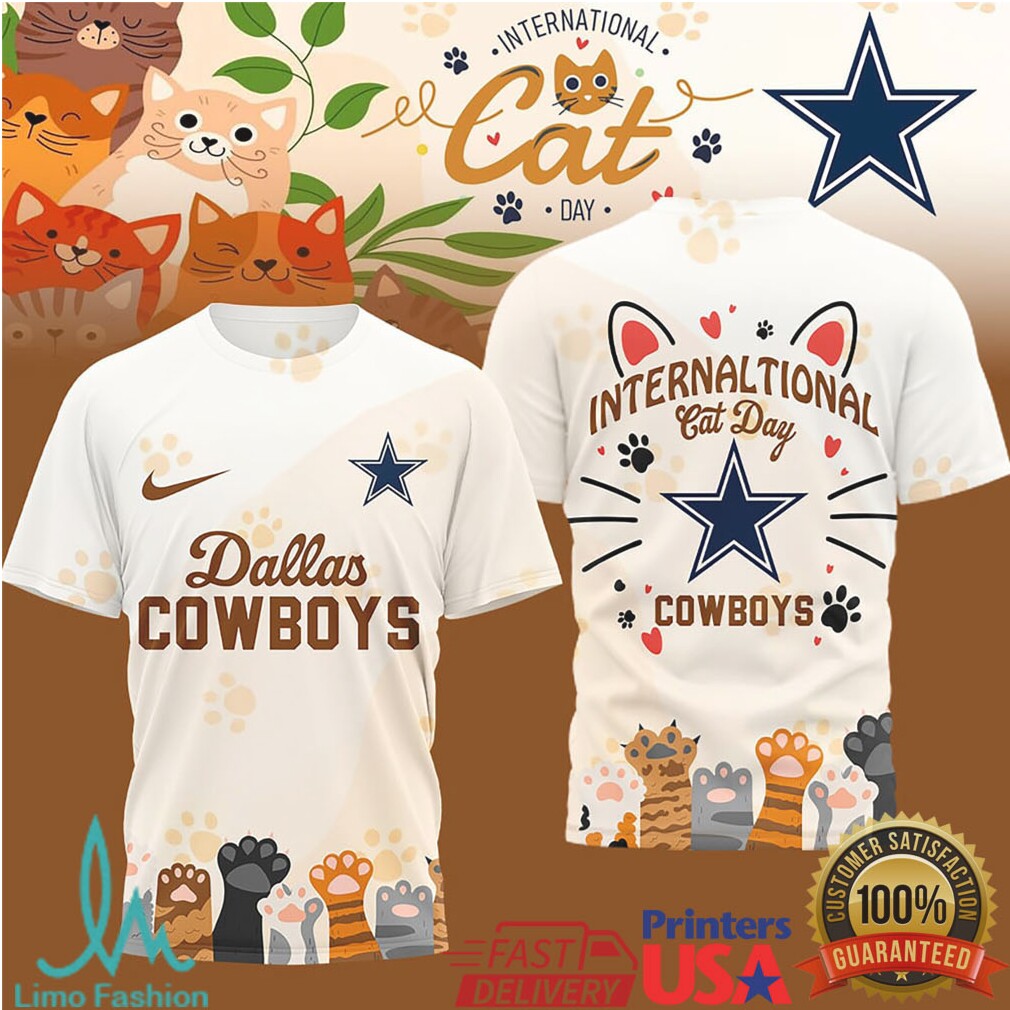 Dallas Cowboys International Cat Day Cute Paw 3D Fashion Tee - Limotees LLC