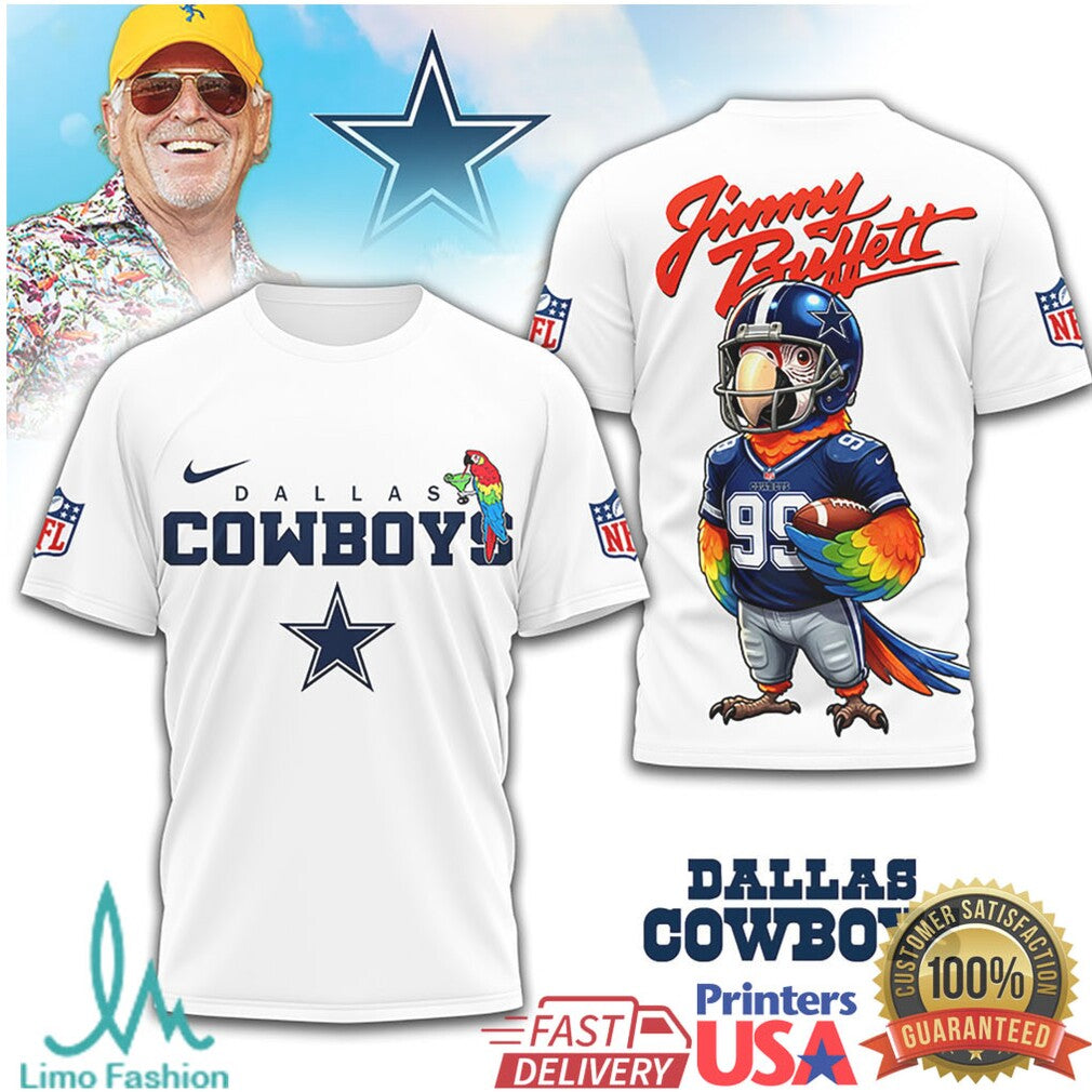Dallas Cowboys Jimmy Buffett Parrot Head Helmet Graphic T Shirt - Limotees LLC
