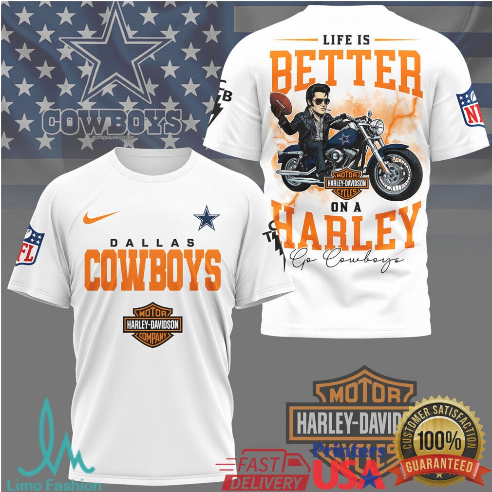 Dallas Cowboys Life Is Better On A Harley Motorcycle Graphic T Shirt - Limotees LLC