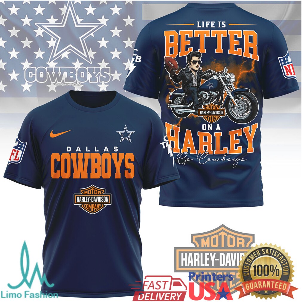 Dallas Cowboys Life Is Better On A Harley Motorcycle T Shirt - Limotees LLC