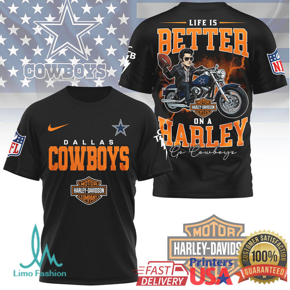 Dallas Cowboys Life Is Better On A Harley Motorcycle T Shirt - Limotees LLC