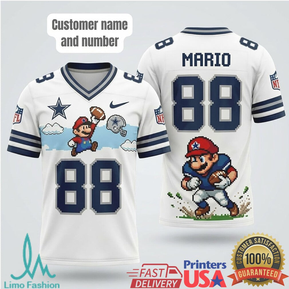 Dallas Cowboys Mario 88 Pixel Character Personalized NFL T Shirt - Limotees LLC