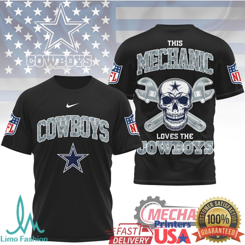 Dallas Cowboys Mechanic Skull and Wrenches Sports T Shirt