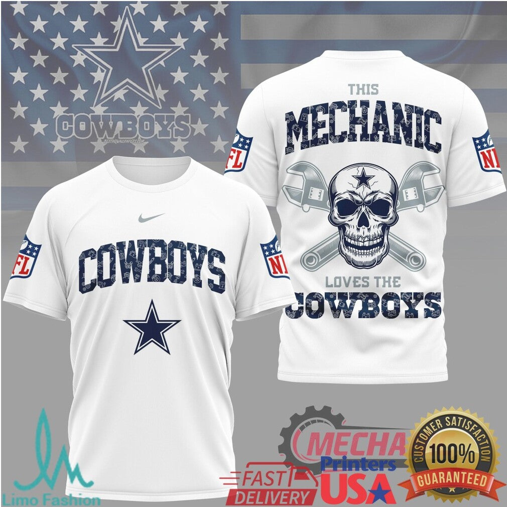 Dallas Cowboys Mechanic Skull and Wrenches Sports T Shirt