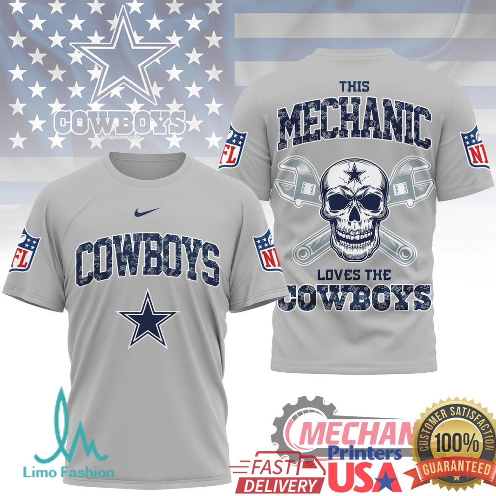 Dallas Cowboys Mechanic Skull and Wrenches Sports T Shirt
