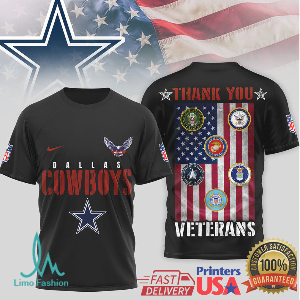 Dallas Cowboys Military Appreciation “Thank You Veterans” 3D T Shirt - Limotees LLC