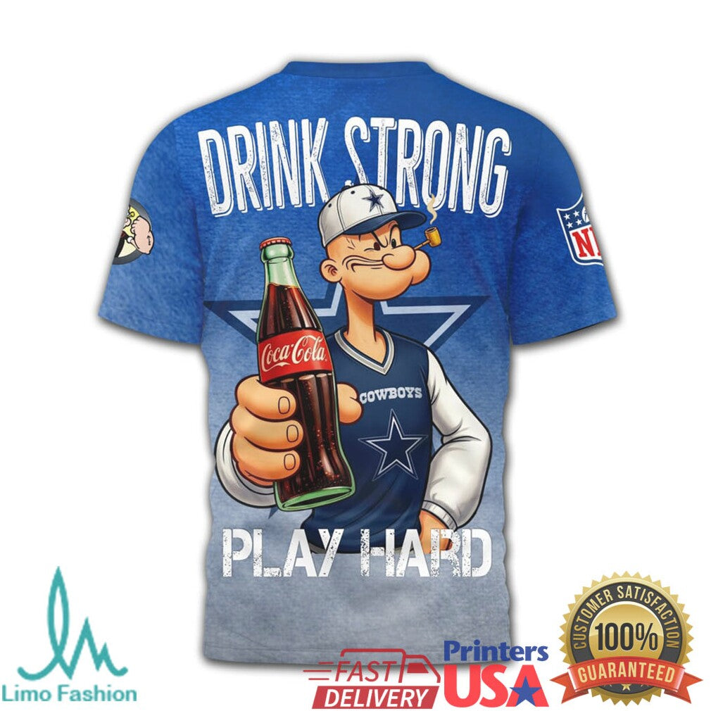 Dallas Cowboys NFL Popeye x Coca Cola Custom Fan Apparel T Shirt - Limotees LLC