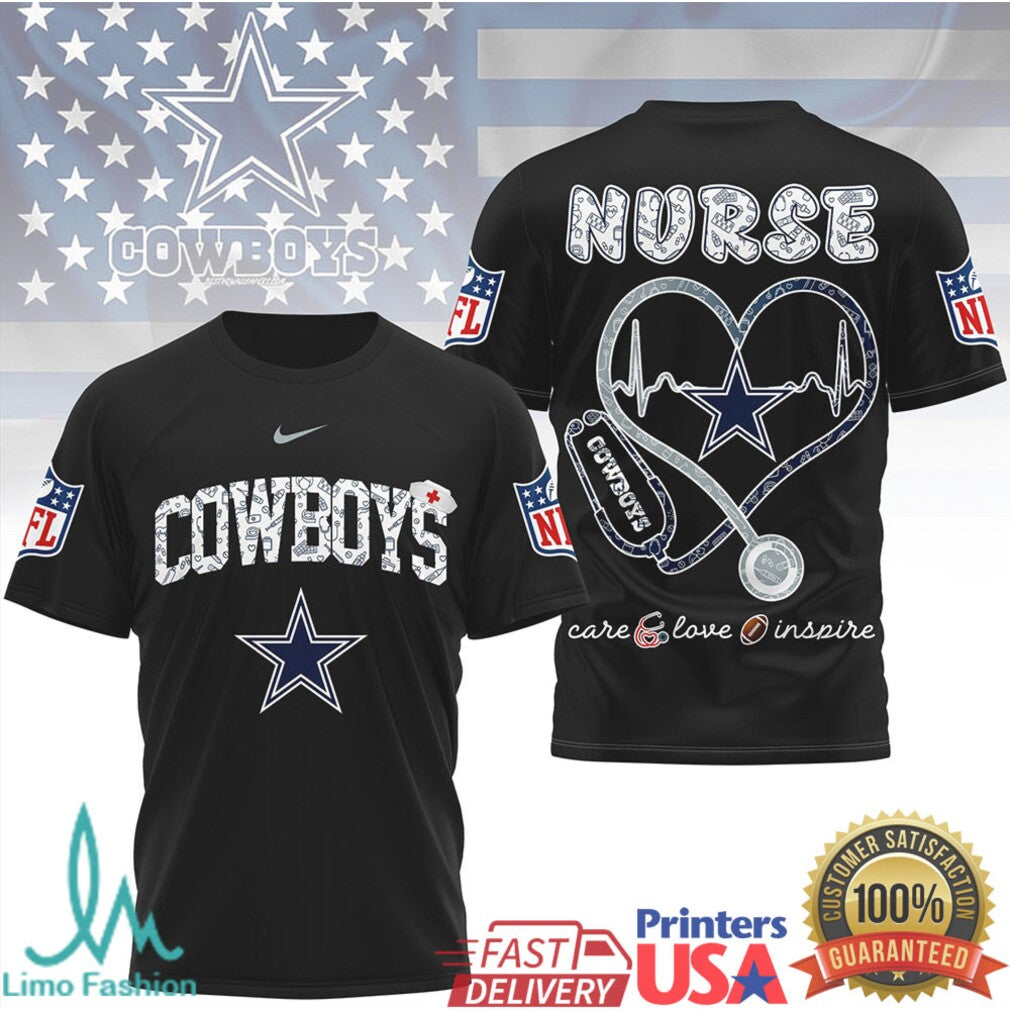 Dallas Cowboys Nurse Stethoscope Heart Design NFL Fan T Shirt - Limotees LLC