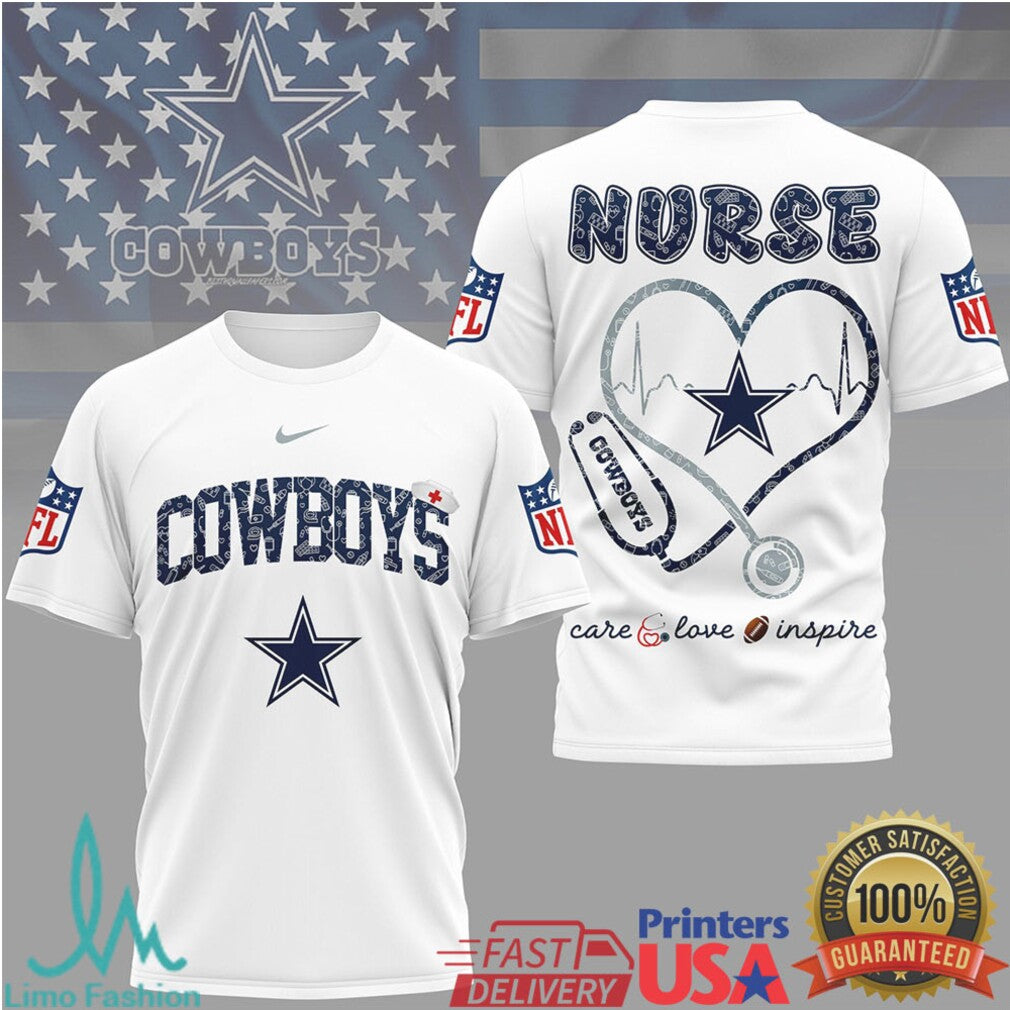 Dallas Cowboys Nurse Stethoscope Heart Design NFL Fan T Shirt - Limotees LLC