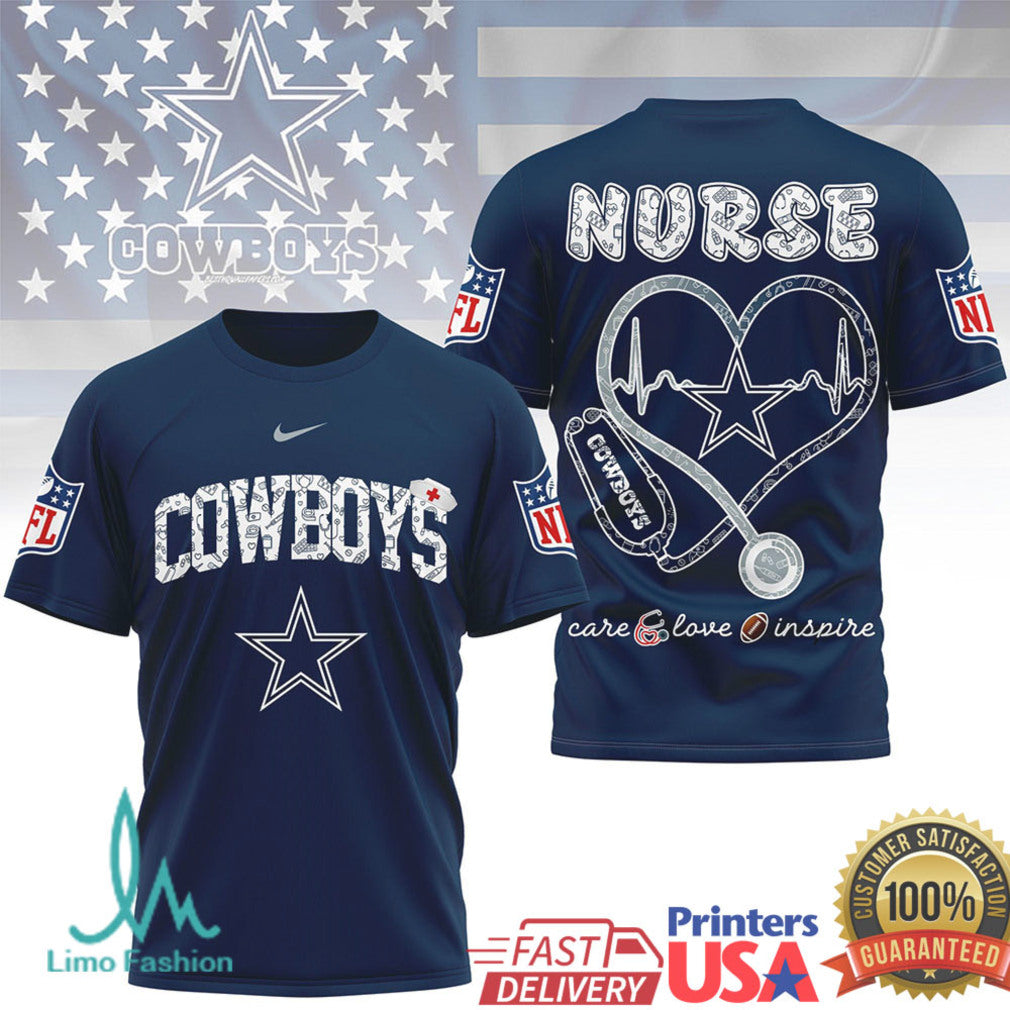 Dallas Cowboys Nurse Stethoscope Heart Design NFL Fan T Shirt - Limotees LLC