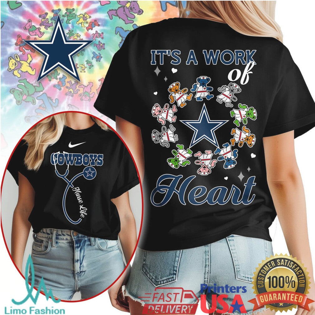 Dallas Cowboys Nurse T Shirt It's a Work of Heart Dancing Bears Apparel - Limotees LLC