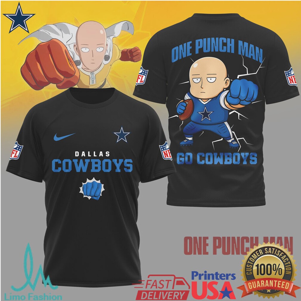 Dallas Cowboys One Punch Man Saitama Anime Blue Punch Tee - Limotees LLC