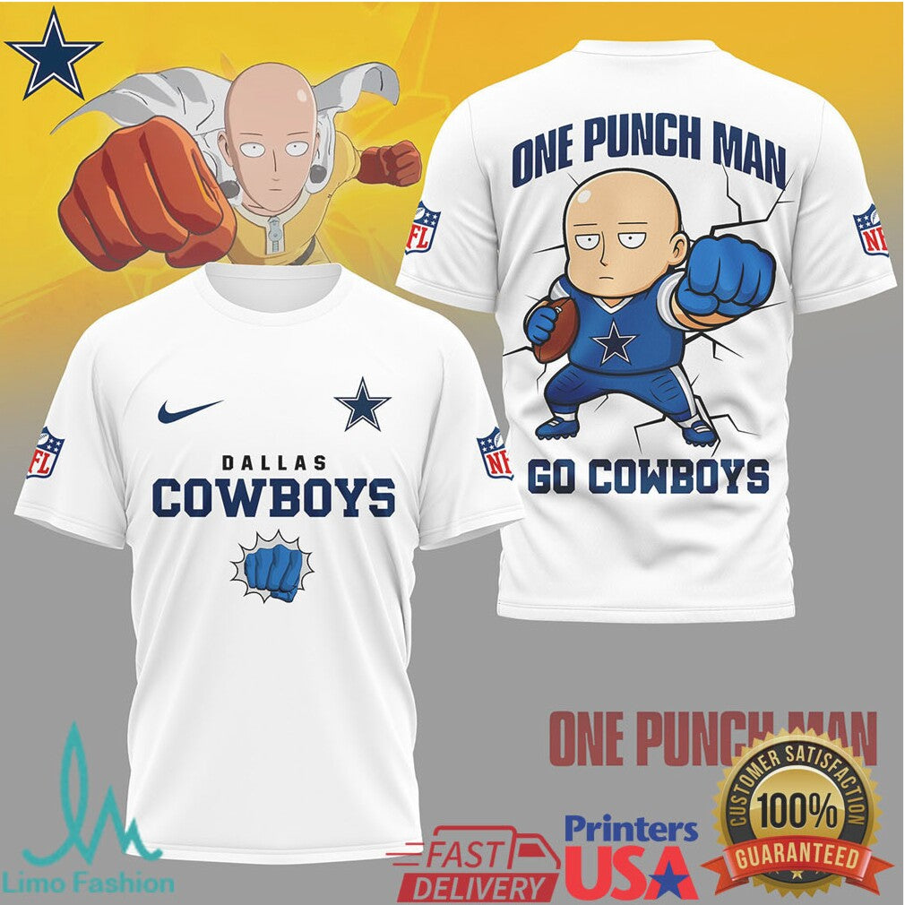 Dallas Cowboys One Punch Man Saitama Anime Blue Punch Tee - Limotees LLC