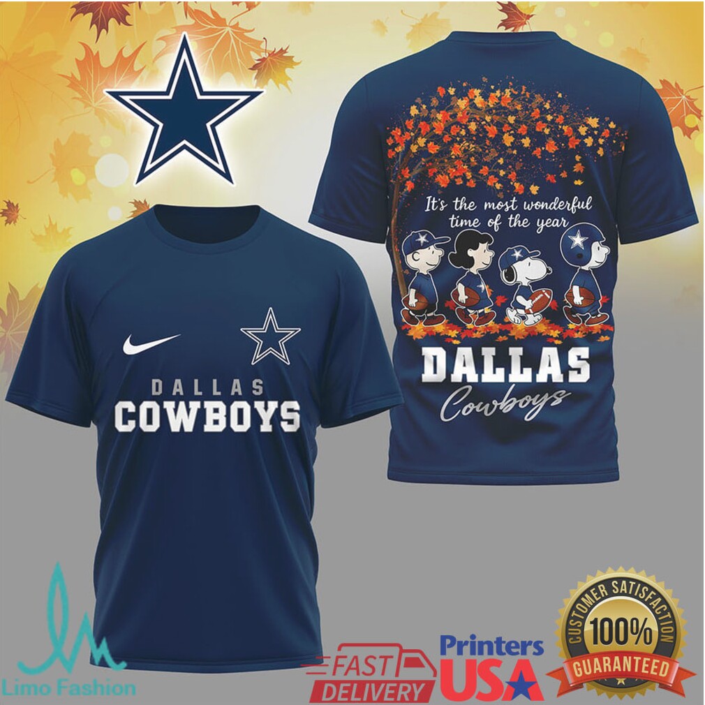 Dallas Cowboys Peanuts Snoopy Autumn Fall It's The Most Wonderful Time Of The Year T Shirt