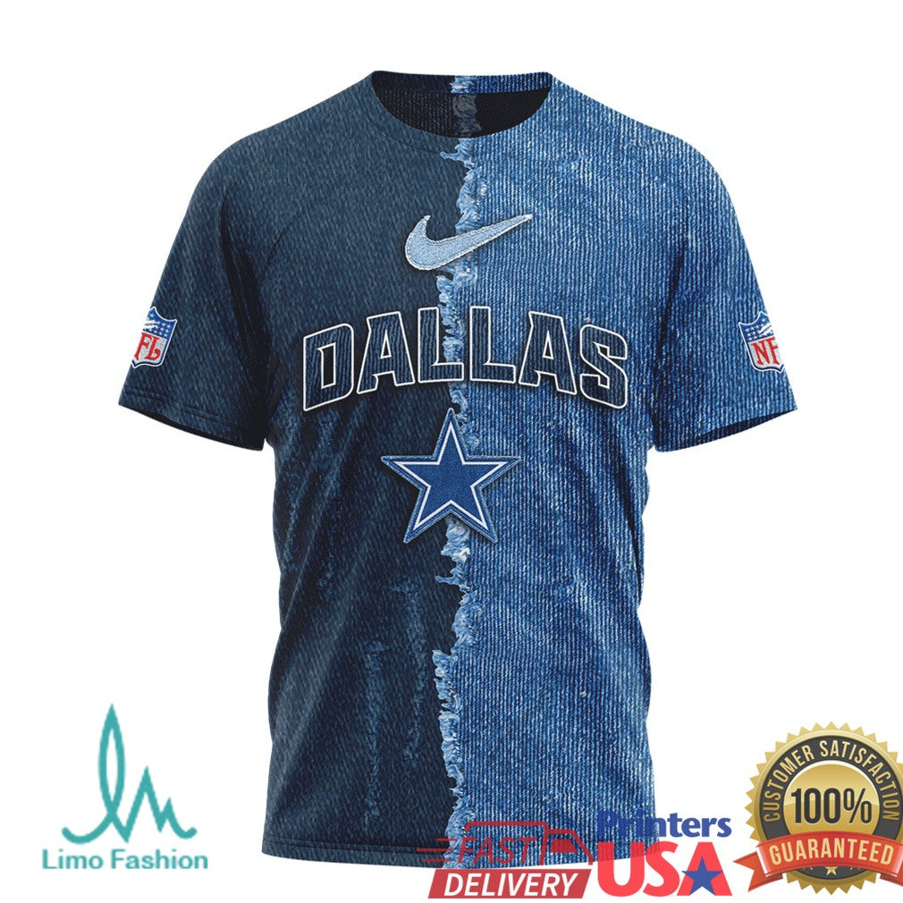 Dallas Cowboys Personalized Denim Rip Effect NFL T Shirt Custom Name & Number Team Gear - Limotees LLC