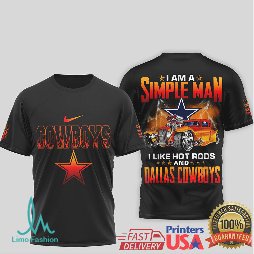Dallas Cowboys Simple Man Hot Rod Racing Black T Shirt - Limotees LLC