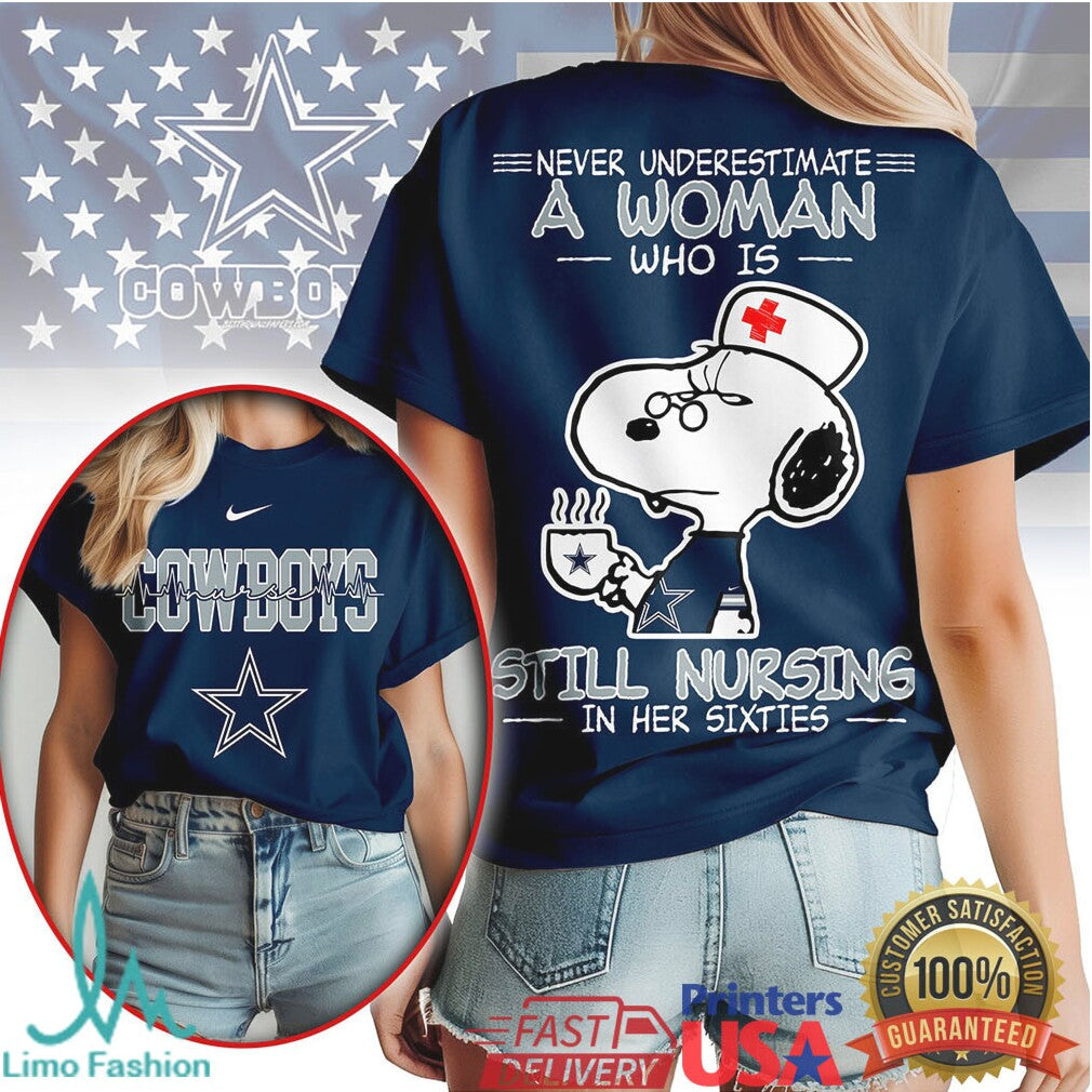 Dallas Cowboys Snoopy Nursing T Shirt Sixty & Still Nursing Football Fan Apparel - Limotees LLC