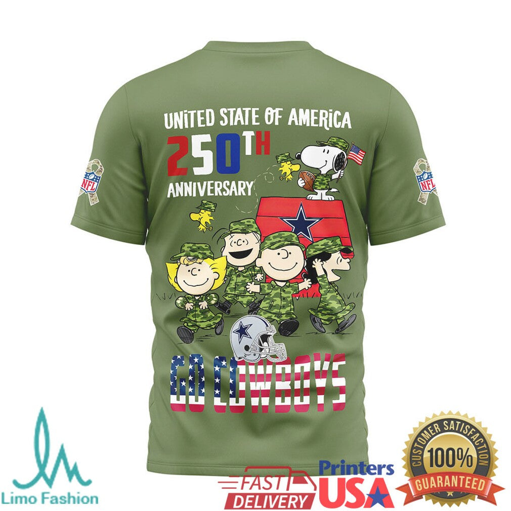 Dallas Cowboys Snoopy Peanuts 250th Anniversary American Flag T Shirt