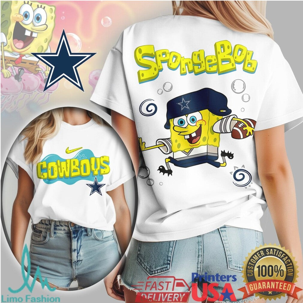 Dallas Cowboys SpongeBob Football Cartoon Graphic T Shirt - Limotees LLC