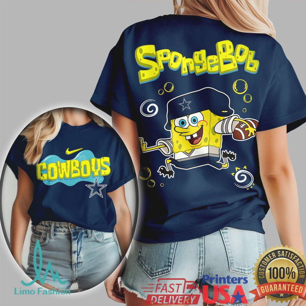 Dallas Cowboys SpongeBob Football Cartoon Graphic T Shirt - Limotees LLC