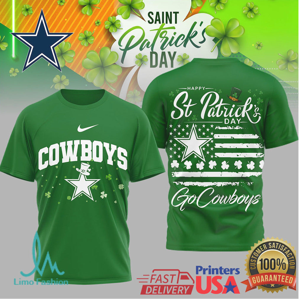 Dallas Cowboys St. Patrick'S Day Leprechaun Star Flag Tshirt - Limotees LLC